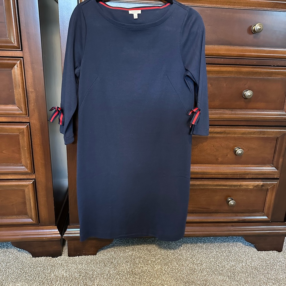 Talbots Navy Dress with Red Bow Details